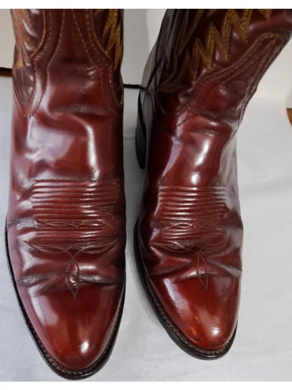 Vintage Laramie Men's 9 Leather Cowboy Boots Handmade Reddish Brown Embroidered